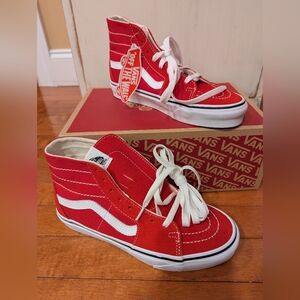 NIB Vans Sk8-Hi Tapered Racing Red / True White Sneakers US Men 6 Women 7.5